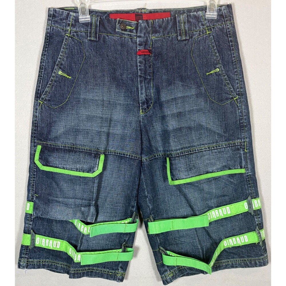 Vtg Marithe Francois Girbaud Shorts Mens 34 Blue Denim Green Shuttle Tape Y2K